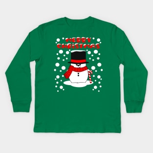 Merry Christmas Snowman Top Hat and Candy Cane Kids Long Sleeve T-Shirt